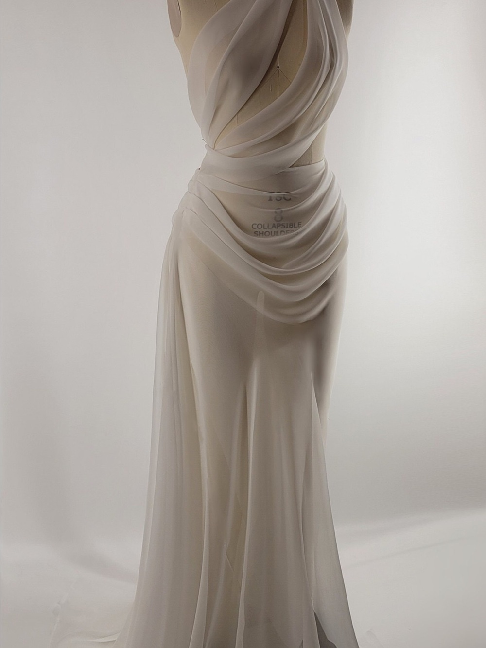 Custom Karla Gil Elegant One-Shoulder Ivory Draped Evening Dress - Picture 2 of 13